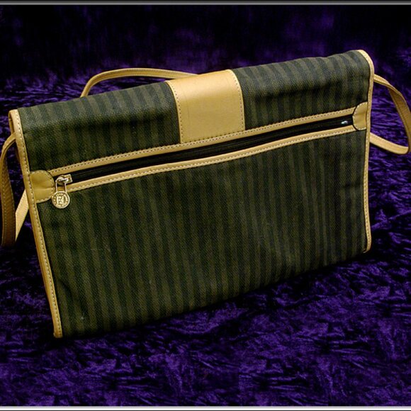 Vintage 80's Authentic FENDI Stripped Removable Crossbody Strap Envelope Clutch - Picture 2 of 5